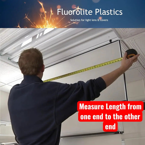Person measuring ceiling for Clear Acrylic Prismatic Light Panels 20 Pack For Fluorescent And LED Lighting, 23.75 X 47.75 Inches.