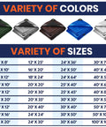 Various colored tarp selection and sizes, including Extra Heavy Duty 14 Mil Tarp Cover Waterproof UV Resistant Rip Proof Poly Tarpaulin.