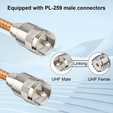 18Ft RG8X Coaxial Cable With Solid Copper Core And Braided Shield UHF PL259 Connectors For Ham Radio CB HF Radio