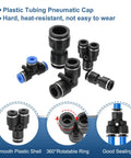 Six Pack Y Shape Push To Connect Fittings 1 8th Inch OD Tube Reducer Connector Quick Lock Air Hose Fittings For Pneumatic Systems Black Durable Plastic Body With Steel Clip shown from multiple angles