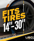 Car wheel secured with Heavy Duty E Track Wheel Straps 2 Inch By 11 Foot 4 Pack With E Track Fittings and rubber blocks.