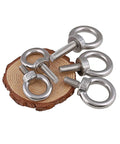Heavy Duty Stainless Steel Shoulder Eye Bolt With Nut for Lifting, M3 Through M20 Metric Range, shown on wood slab
