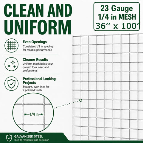 Heavy Duty Galvanized Hardware Cloth Wire Mesh Roll 1/4 Inch By 36 Inches Wide 100 Feet Long 23 Gauge Zinc Coated poultry fence design details.