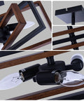 Dope Industrial Rectangle Flush Mount Ceiling Light With Rotatable Metal Frame In Rustic Faux Wood Finish, bulb detail view.
