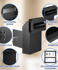 Through The Door Locking Mail Drop Box For Mail And Keys Heavy Duty Steel Lockbox with rear access showing key lock and features.