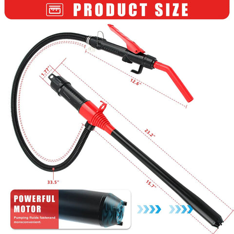 Grab And Go Battery Powered Transfer Pump Portable Cordless Electric Siphon For Gas Diesel And Water Quick Flow With Extended Hose showing product dimensions.