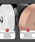 Glomora Mini Bench Grinder For Milwaukee Battery Cordless Machine showing 36-grit and 60-grit coarse grinding wheels for metal polishing.