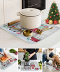 Cozy Holiday Dish Drying Mat With Gnome Design 18 By 24 Inches, absorbent microfiber, kitchen counter use with cookware and utensils