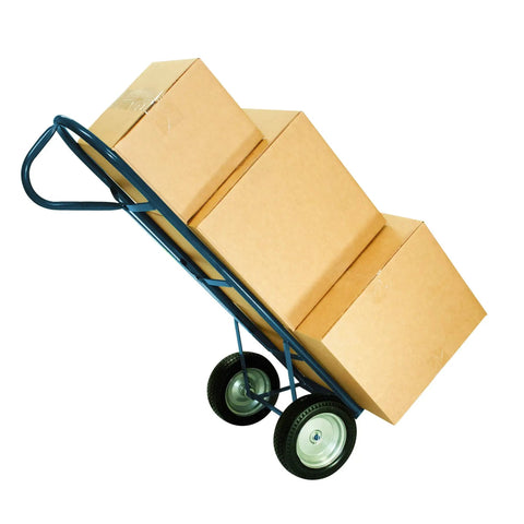 Hand truck with 8x1.75 Inch Semi Pneumatic Tire On Wheel With Offset Hub For Hand Trucks Dollies Generators Pressure Washers And Other Utility Equipment Built For Easy Replacement And Smooth Rolling In Tough Worksites loaded with boxes