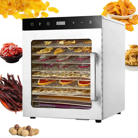 Powerful 1000W Commercial Freeze Dryer Dehydrator with 10 tier racks for fruits, veggies, meat, seafood; digital display shown