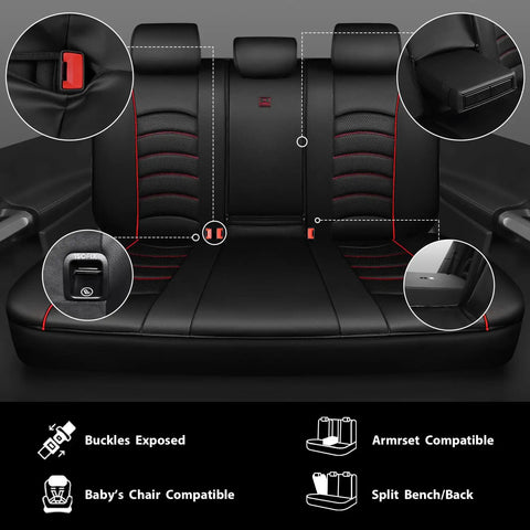 Rear view of 3D Foam PU Leather Car Seat Covers Universal Full Set for Trucks SUVs and Sedans Waterproof with buckle details
