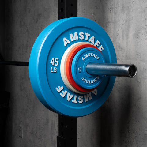 Close-up of blue fractional weight plates set for incremental gains on standard 2 inch Olympic bars, 10 lb pair, snug grip.