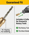 24 Piece Diamond Drill Bit Set With Collets For Glass Sea Glass Stone And Shells Jewelry Making Kit For Dremel And Rotary Tools Includes 4 Brass Collets No Guesswork For DIY Jewelry Makers showing collet and rotary tool compatibility.