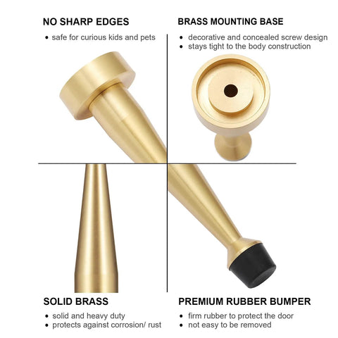 Solid Brass Door Stop With Rubber Bumper Tip, Heavy Duty Door Protector And Wall Guard In Brushed Gold Finish product details