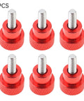 Six Pack M4 10mm Stainless Steel Knurled Thumb Screws With Red Aluminum Heads For Quick Tightening And Easy Grip Round Clamping Knobs Threaded Fasteners For Tooling And DIY Projects Durable Hardware