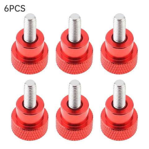 Six Pack M4 10mm Stainless Steel Knurled Thumb Screws With Red Aluminum Heads For Quick Tightening And Easy Grip Round Clamping Knobs Threaded Fasteners For Tooling And DIY Projects Durable Hardware