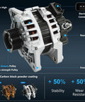 Front view of alternator generator replacement for 2012 to 2017 Accent Veloster Rio 16L L4 engine with high output and easy install.