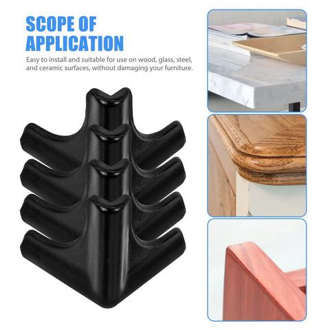 4 Pack Silicone Childproof Corner Guards For Furniture And Tables, Black Edge Protectors To Prevent Injuries shown with table edges
