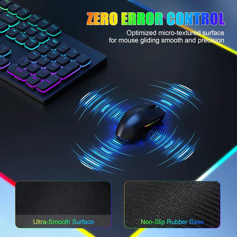 Wireless Charging Desk Pad With Built In Mouse Pad And Phone Holder And RGB Lighting For Home Office Large Gaming Ultra Smooth Surface Non Slip Waterproof Keyboard Mat 15W Fast Charge For iPhone And Samsung Galaxy Phones showcasing keyboard and mouse with RGB lighting and non-slip surface