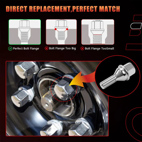 Wheel Lug Bolts M12x1.25 20 Pcs Set For Jeep Dodge Chrysler Ram Vehicles, bolt installation demonstration on wheel hub