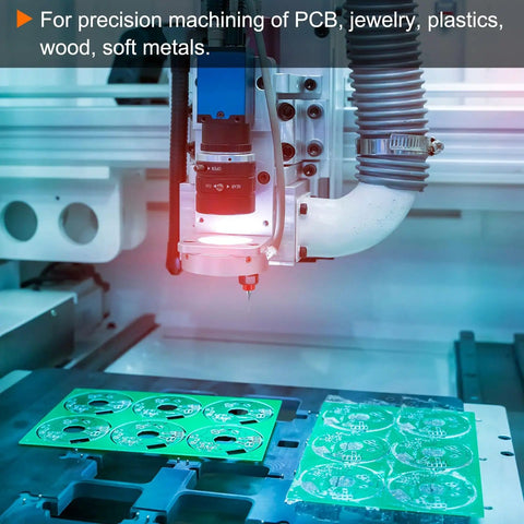CNC machine using 10Pc PCB Drill Bit Set With One Eighth Inch Shank, Pro Grade Tungsten Carbide Micro Twist Bits For Printed Circuit Board.