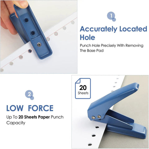 Handy One Quarter Inch Hole Punch For Paper And Craft Projects 20 Sheet Capacity Slim Handheld Punch With Non Slip Base Ideal For Cardstock Chipboard And Craft Papers Blue