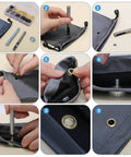 Step-by-step use of One Half Inch Grommet Kit 100 Sets Four Colors Gold Silver Black Bronze With Tools And Storage Box For DIY projects.