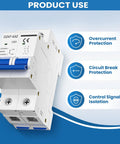 50A 2P Solar PV Breaker With Thermal Magnetic Trip, Miniature Disconnect Switch, shown with overcurrent protection.