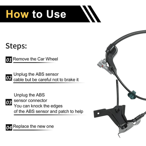 ABS wheel speed sensor with harness and mounting bracket, front-right view for Toyota Tacoma 2005–2015 (1 Pc)