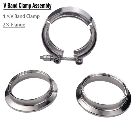 Heavy Duty 2.5 Inch Stainless Steel Exhaust Clamp Kit with V Band Bolt and flat flanges, corrosion-resistant 304 stainless