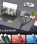 Go-To All In One Dual Type C Charging Cable 4 In 1 for iPhone 17 Galaxy S26 Android iPad and More in use with laptop, phones, tree