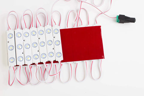 Crazy Bright 24V White LED Module Light Kit with Z3030 Injection and UL Power Supply, modules with red adhesive backing