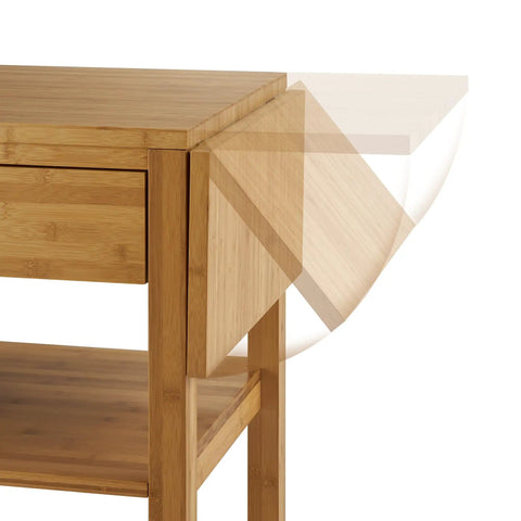 Premium Bamboo Extendable Rolling Kitchen Cart With Collapsible Drop Leaves And Deep Storage Drawer showing drop leaves extending.