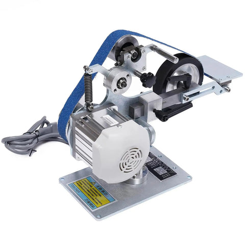 Rock Solid Desktop Belt Sander, 1x30 Inch Bench Polisher with 550W motor and blue sanding belt for smooth metal wood finishing.