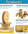 3 Inch Brazed Diamond Grinding Wheel V Shape Edge Trimming Disc For Granite Marble Porcelain Tile Quartz Polishing 75mm 15mm Thick Heavy Duty Pro Grade Steel Core 1 Pc, showcasing features and stacks of wheels