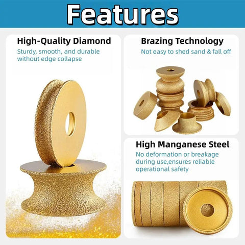 3 Inch Brazed Diamond Grinding Wheel V Shape Edge Trimming Disc For Granite Marble Porcelain Tile Quartz Polishing 75mm 15mm Thick Heavy Duty Pro Grade Steel Core 1 Pc, showcasing features and stacks of wheels