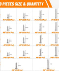 Chart showing Stainless Steel Screw Set With Black Finish Pro Grade Multi Size Assortment From Four To Twelve Phillips Pan Head Self Tapping Screws