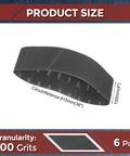 6 Pack Sanding Belts 4X36 Inch 400 Grit Silicon Carbide Abrasive Strips shown in profile with dimensions labeled, designed for wood and metal use.