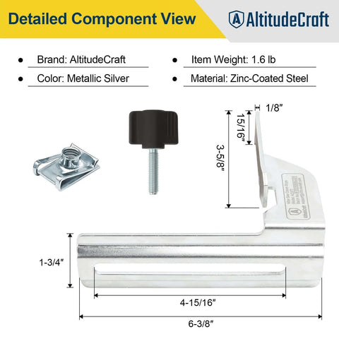 AltitudeCraft crown stop for miter saw; zinc-coated steel, metallic silver; includes clamp and knob; 6-3/8 in. long