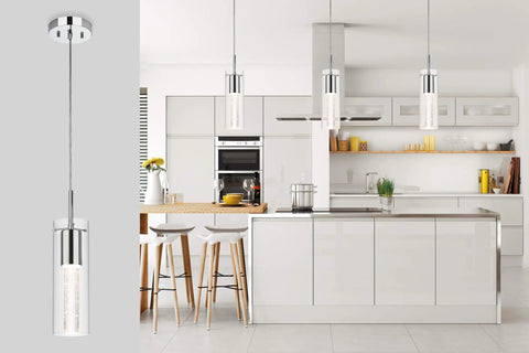 Chrome Finish Glass Bubble Crystal Mini Pendant Light With LED Bulb For Kitchen And Dining Rooms over modern kitchen island