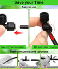 One Quarter Inch Drip Irrigation Elbow Coupling Connector Quick Connect Garden Hose Elbow Connector 90 Degree Leak Free Tubing Connectors For Drip System in use, demonstrating push-to-connect feature.
