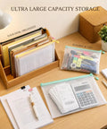 Colorful Four Pack A4 Mesh Zipper Bags With Water Resistant Zippers Durable Plastic Storage Pouches for desk organization.
