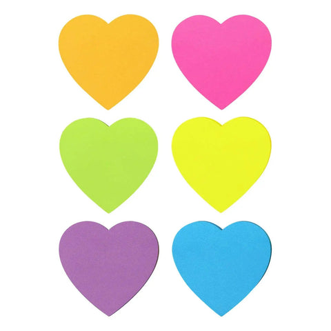 Heart Shaped Sticky Notes Set With Six Bright Colors 3 By 3 Inch Pads 75 Sheets Per Pad Easy Peel No Residue Memo Pads