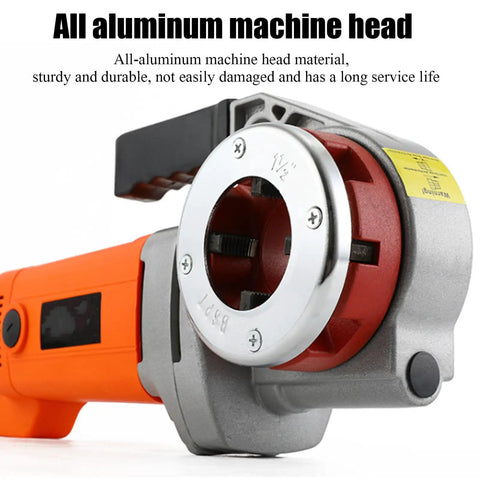 Heavy Duty Portable Electric Pipe Threader With Pure Copper Motor And Quick Change Steel Dies close-up of all aluminum machine head