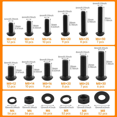 Image showing 432 Piece Bolts And Nuts Set Built Tough In 10.9 Grade Alloy Steel With M6-1.0 And M8-1.25 Button Head Hex Socket Cap Screws
