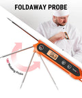 Digital Instant Read Meat Thermometer For Grilling And Kitchen Use, Waterproof, 180-degree rotating probe, chef background