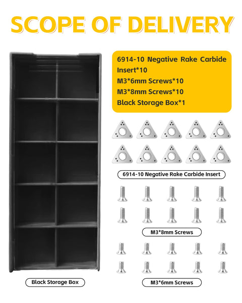 Image showing 10 pack negative rake carbide brake lathe inserts compatible with Ammco replacement cutter inserts and screws.