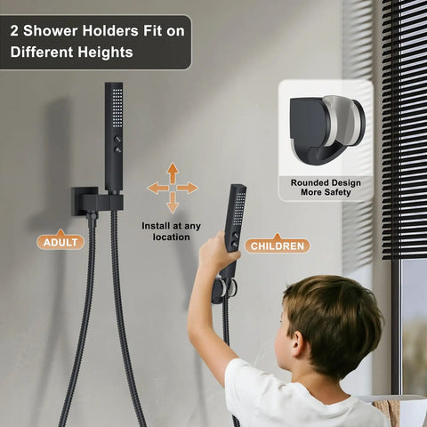 Total Bathroom Glow Up Rain Shower System With 12 Inch And 6 Inch Dual Shower Heads Wall Mount Faucet Kit Packing A Heavy Duty Handheld Sprayer For Effortless Quick Rinse And Chill Daily Routines Always