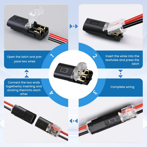Step-by-step guide for 50 Piece Double Wire Plug In Connector Kit Plug N Play With 1 Pin And 2 Pin Quick Disconnect Locking Buckles