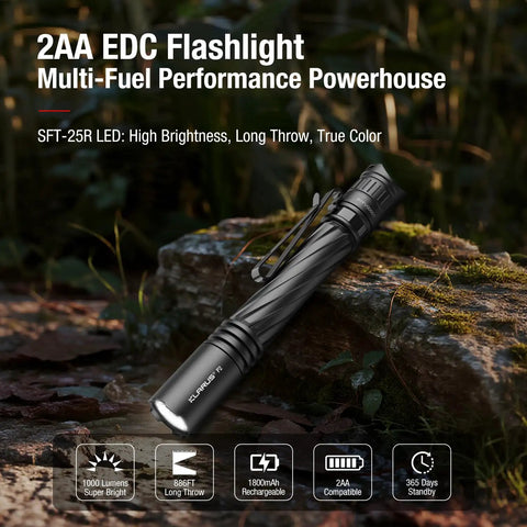 P2 Tactical Pen Light With 1000 Lumens, 886ft Throw, USB-C Rechargeable Or 2AA Compatible, IPX8 Waterproof EDC Pocket Flashlight on rock